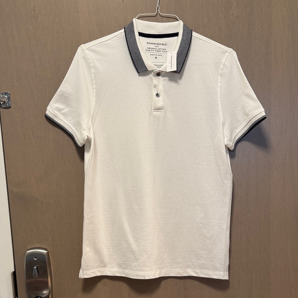 NWT Banana Republic Men’s M White Polo Organic Cotton